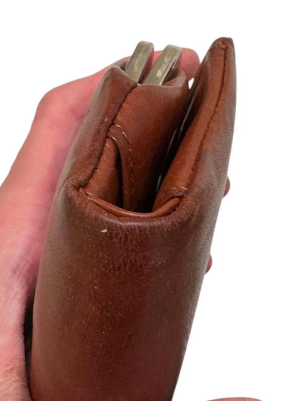 Hobo brown kisslock foldable compact brown leather wallet